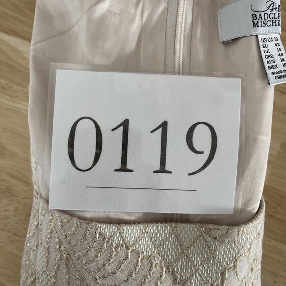 Belle Badgley Mischka Metallic Jaquard Rose Gold Ivory Dress Womens Size 10 - Picture 10 of 10